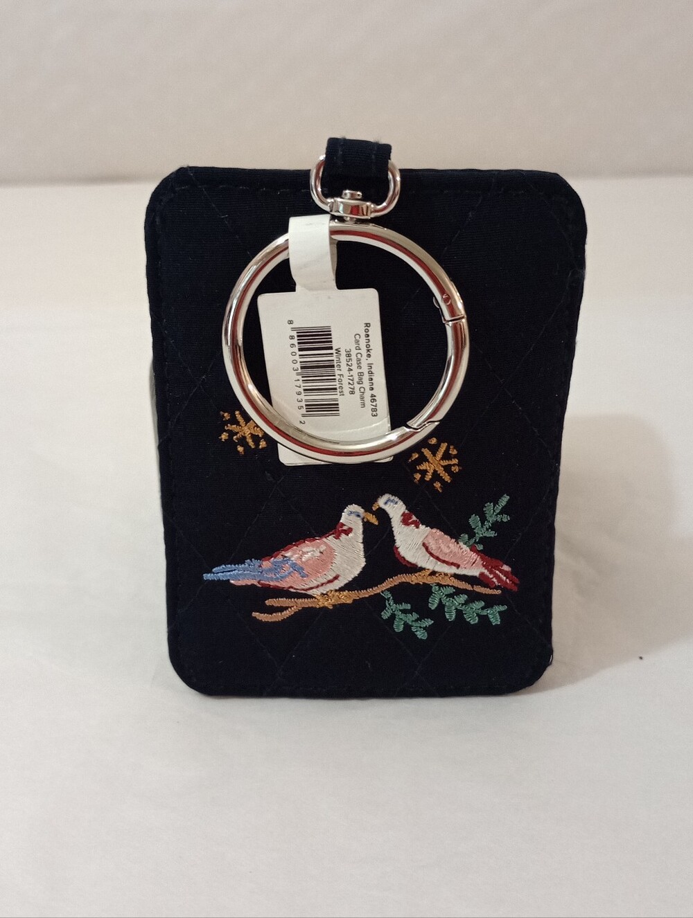 Vera Bradley Black Quilted Key Ring Wallet with Bird Embroidery - Picture 7 of 7